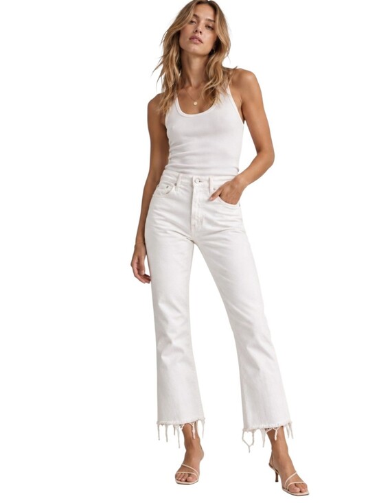 MOTHER Denim - MOTHER The Insider Crop Step Fray Jeans White High Rise Crop Denim Size 25